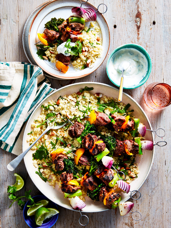Spicy cumin lamb skewers with couscous